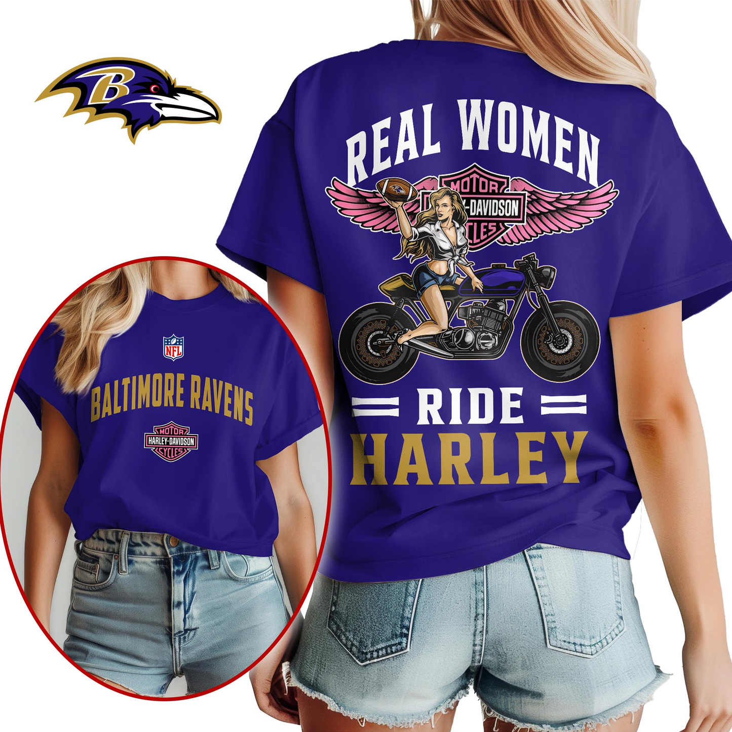 BR Premium NFL Real Women Ride Harley 3D Shirt DDT CTND