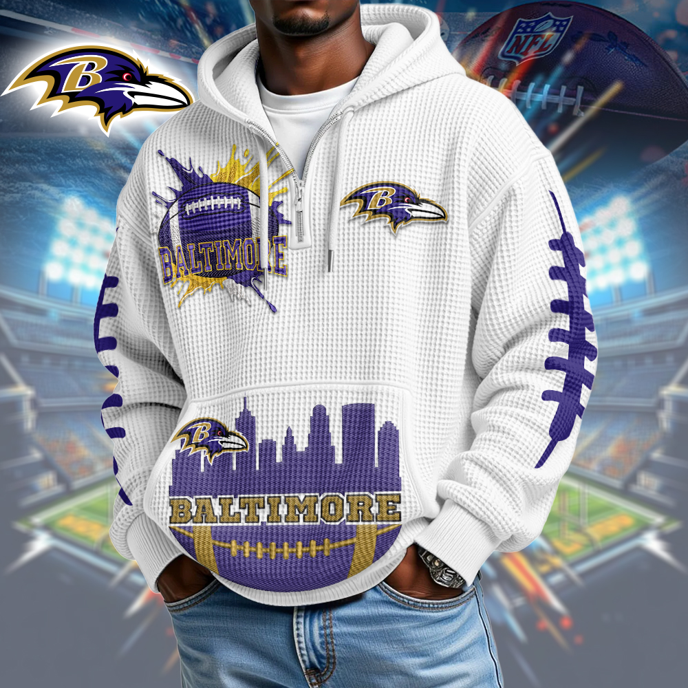 BR Premium NFL Waffle Zipper Long Sleeve Hooded Sweatshirt DDT CTND