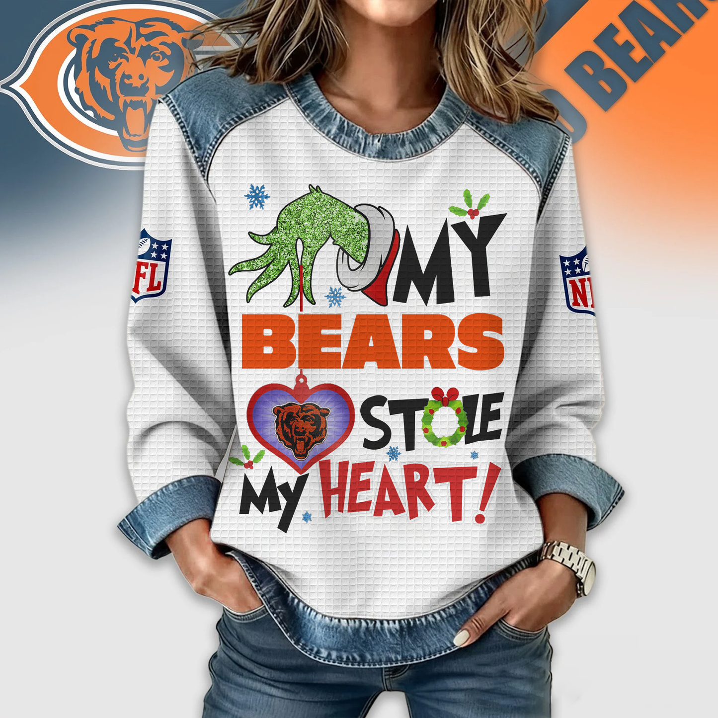 CHI Premium NFL Grinch Womenƒ??s Casual Sweatshirt DDT 081125 NTL