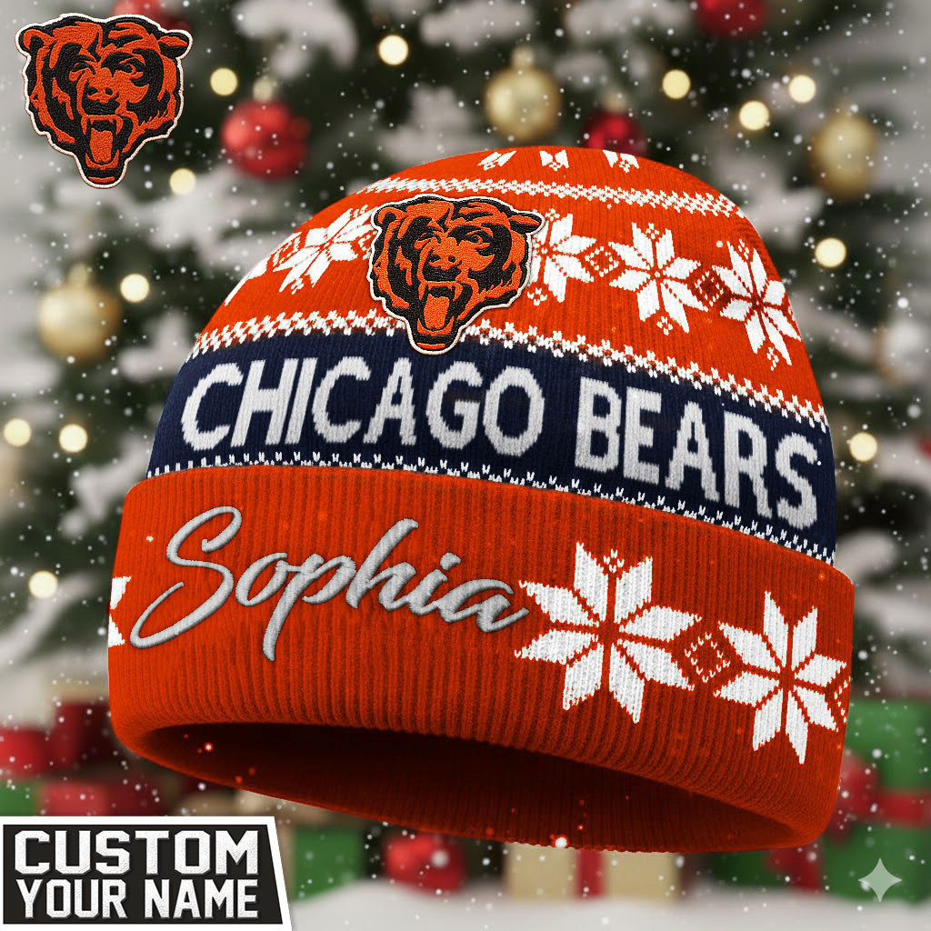 CHI Premium NFL Personalized Football Beanie Hat DDT NTL