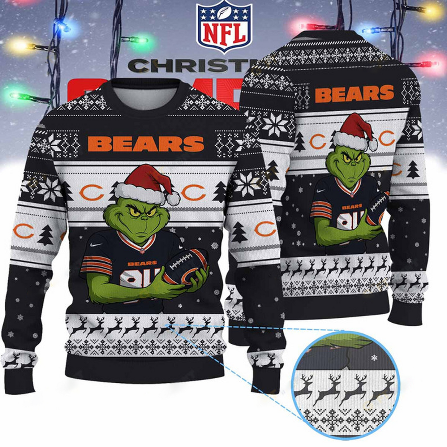 CHI X NFL Grinch Jersey Premium Ugly Sweater Xmas DATND THUONGNH