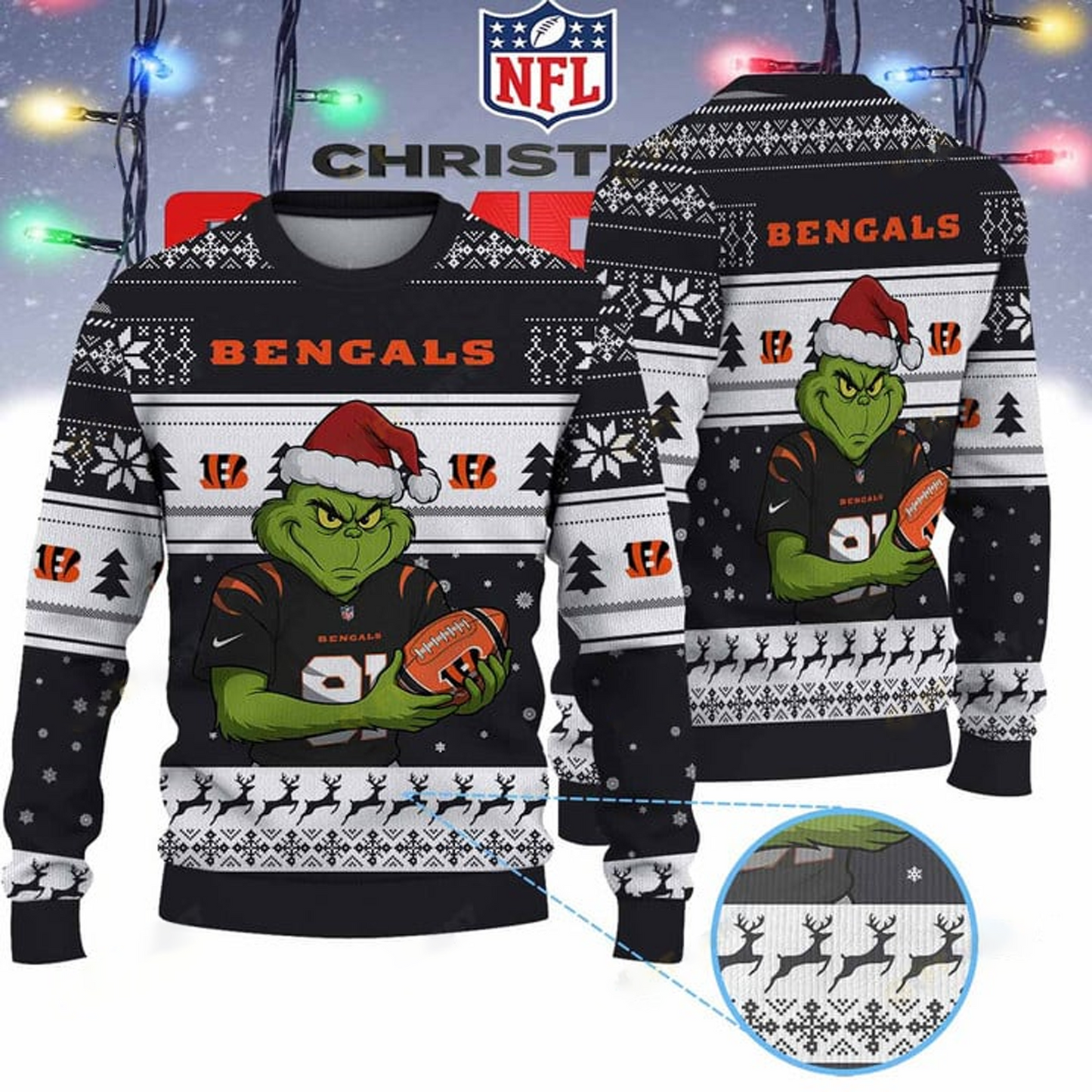 CIN X NFL Grinch Jersey Premium Ugly Sweater Xmas DATND THUONGNH