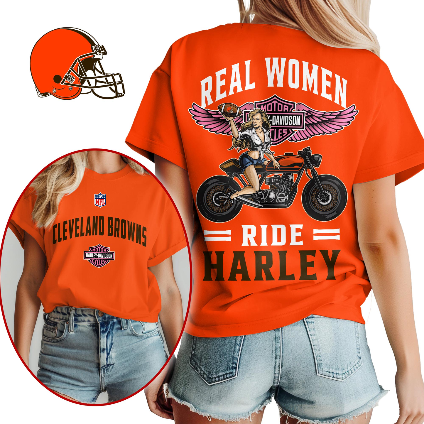CLE Premium NFL Real Women Ride Harley 3D Shirt DDT CTND