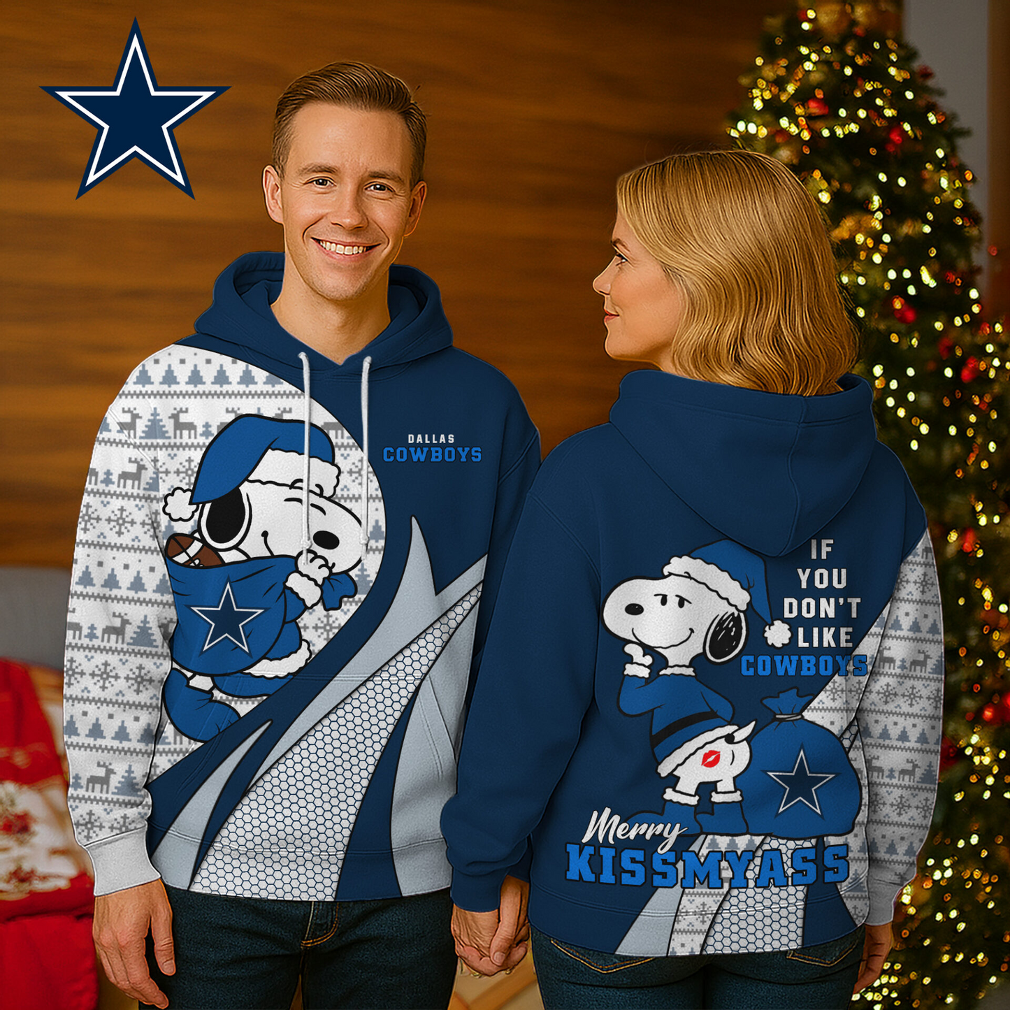 DC Premium NFL Funny Christmas Snoopy 3D Hoodie DDT NTL