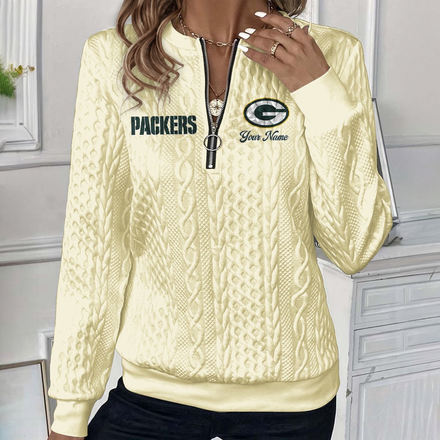 GB x NFL Women's Quilted Zip-UP Sweatshirt DatND DVT