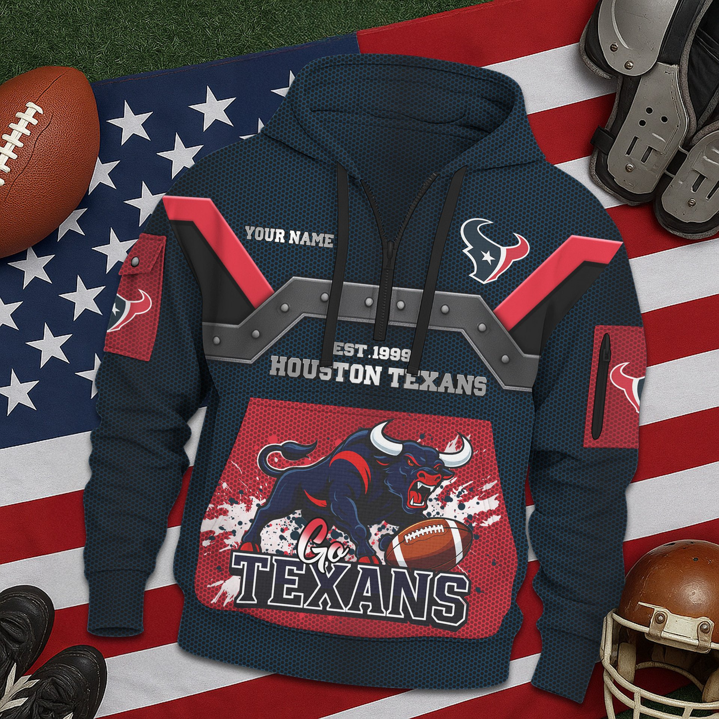 HT Premium NFL 3D Half Zip Hoodie DDT NTL