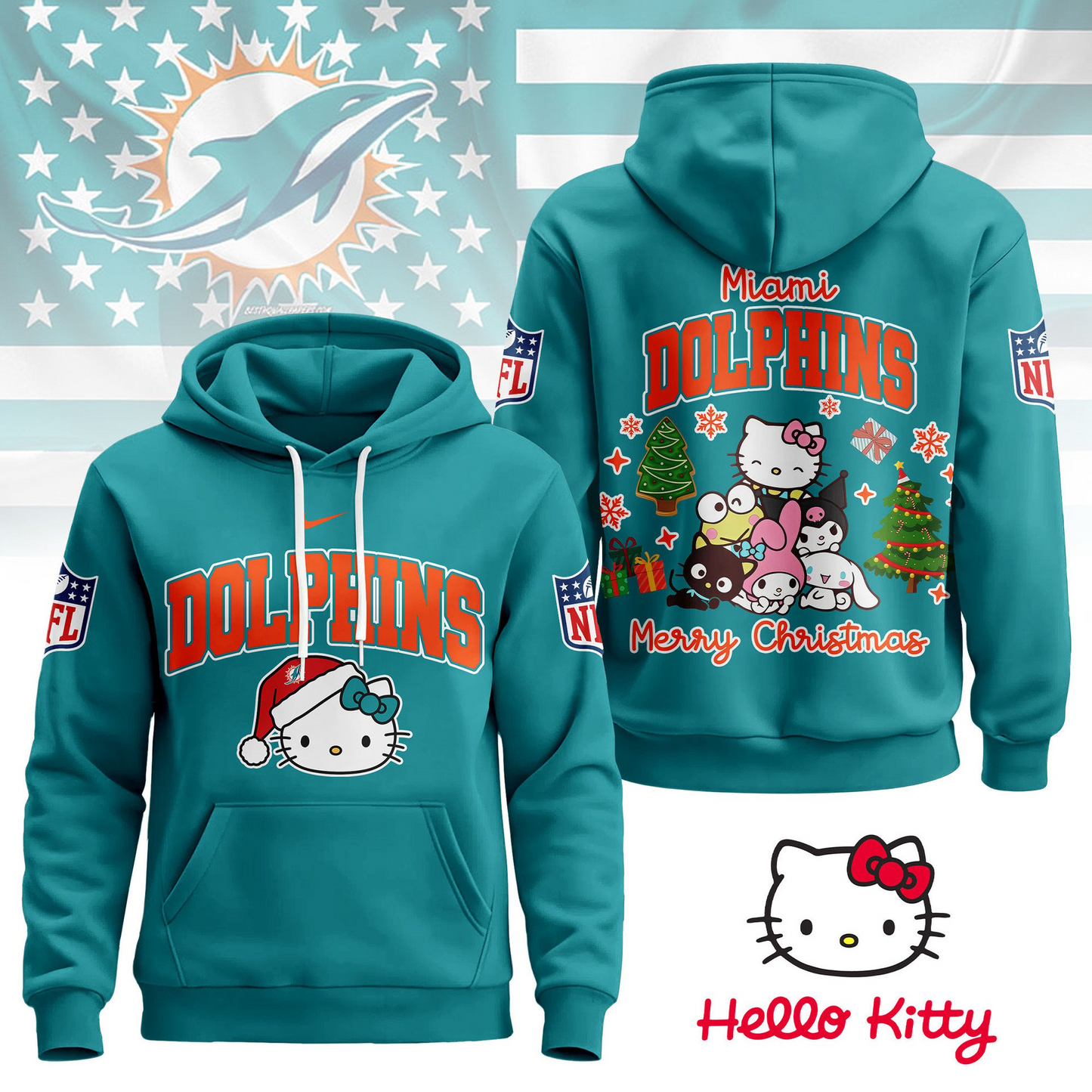 MD Premium NFL Hello Kitty Christmas 3D Hoodie DDT CTND