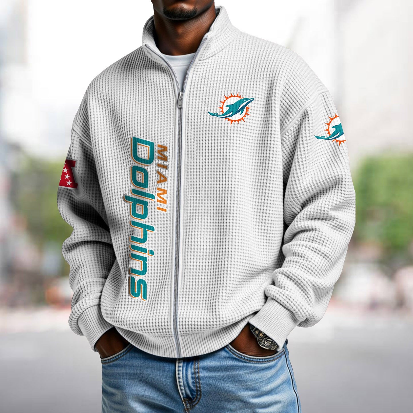 MIA x NFL Waffle Zip-Up Sweatshirt DATND TANTD