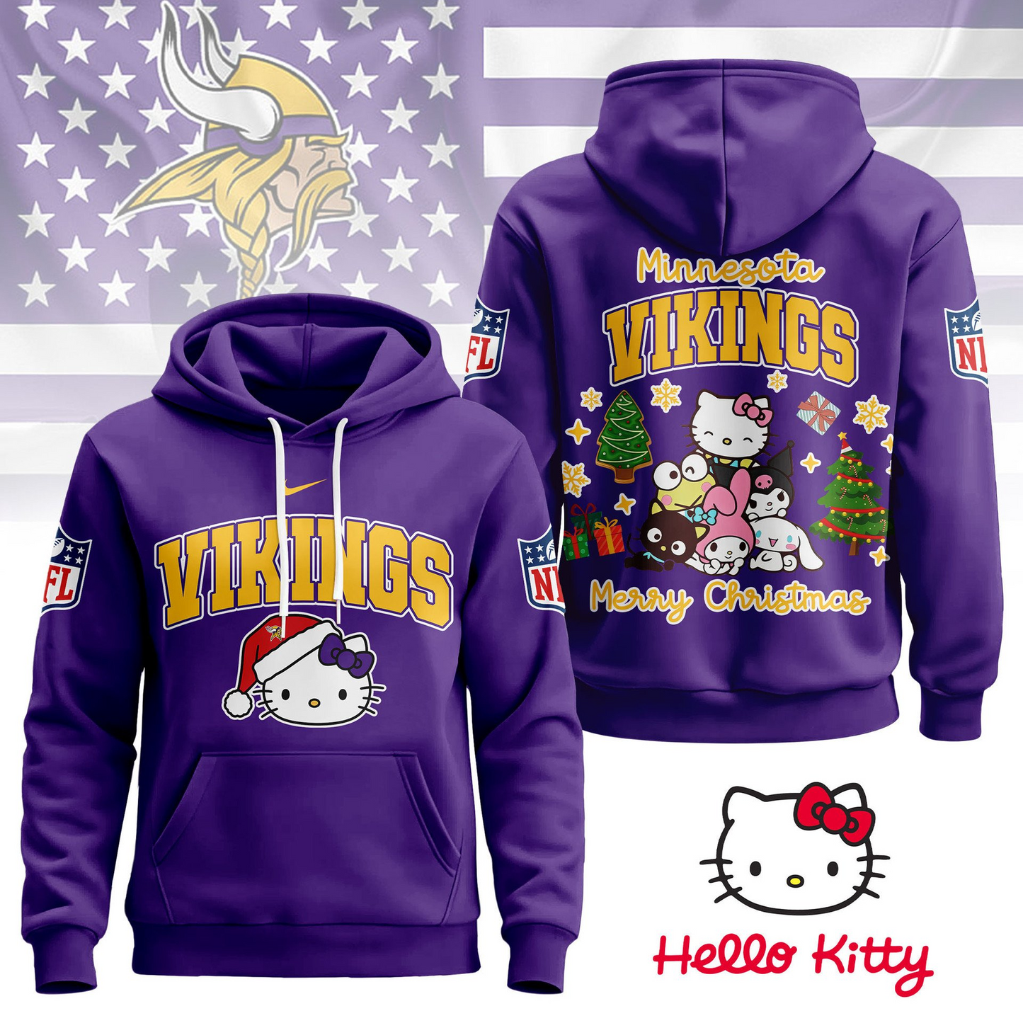 MV Premium NFL Hello Kitty Christmas 3D Hoodie DDT CTND