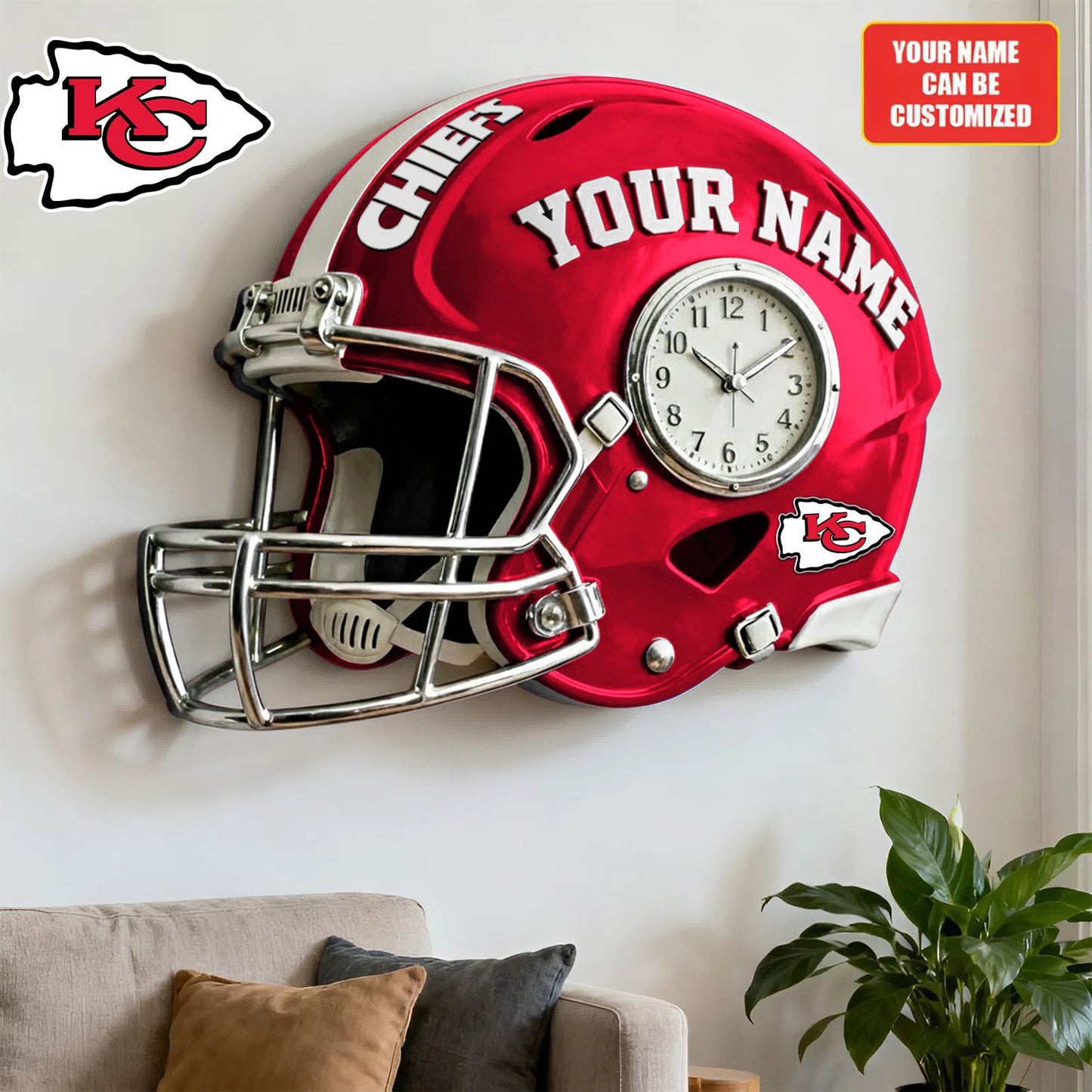 NFL KC Personalized American football helmet sculpture clock 08112025 V1 NAK NHM