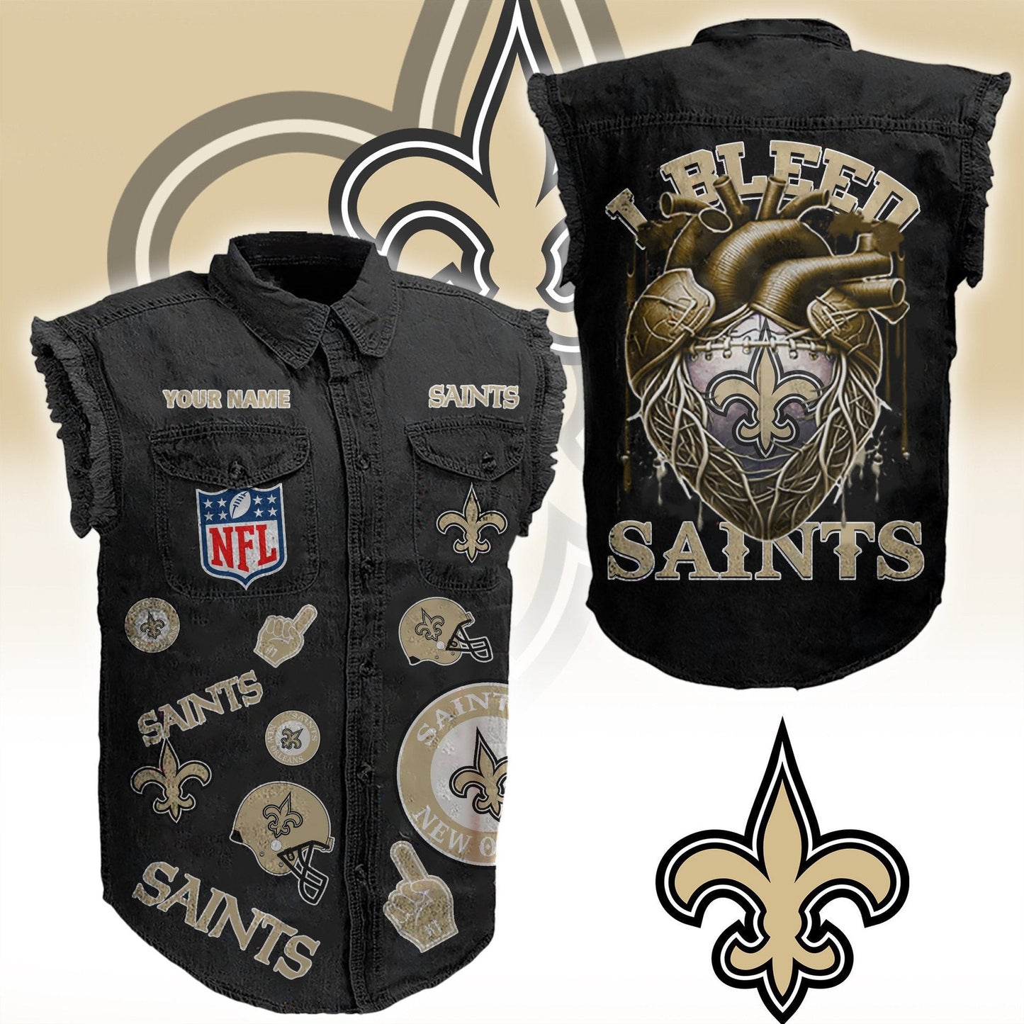 NOS NFL Personalize Sleeveless Denim Jacket For Fan DDT CTND