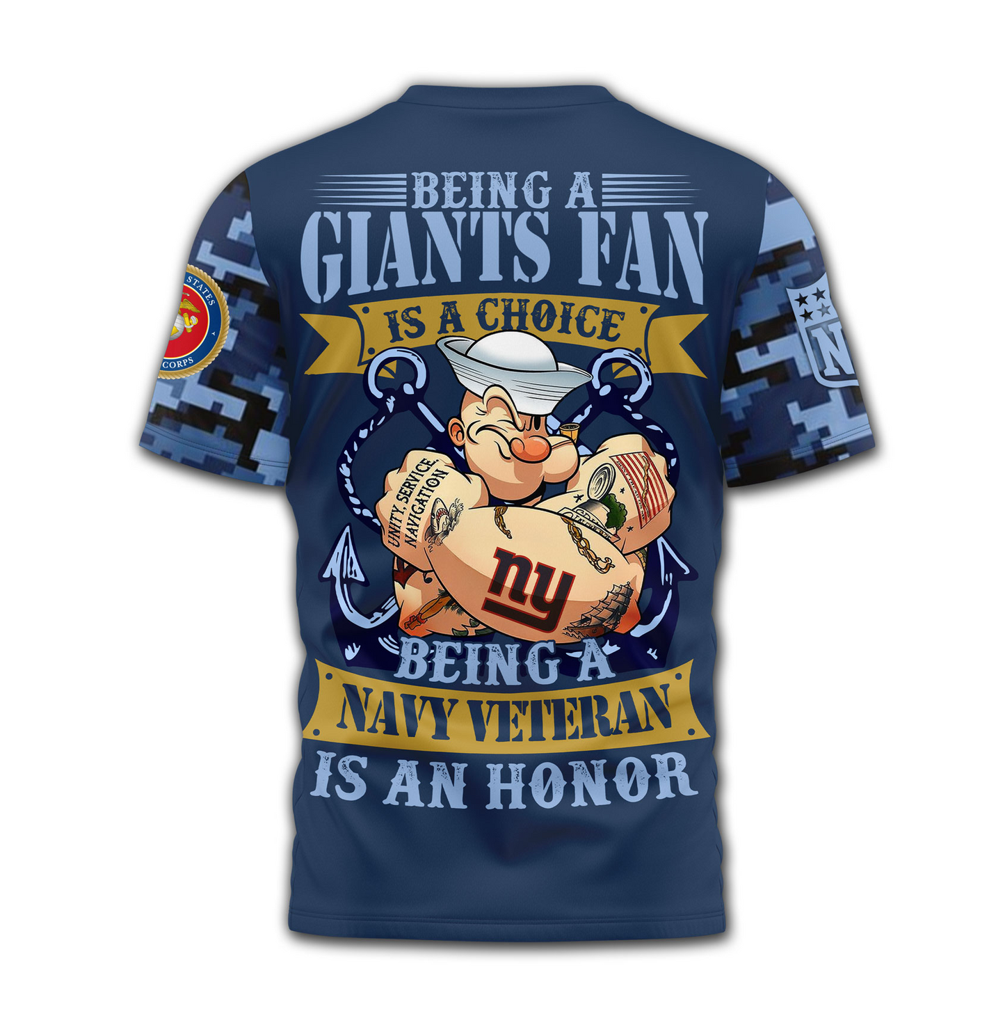 NYG Premium NFL Navy Veteran Popeye 3D Shirt DDT CTND