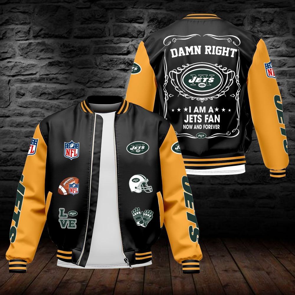 NYJ NFL Premium Leather Bomber Jacket DDT HLPHUONG