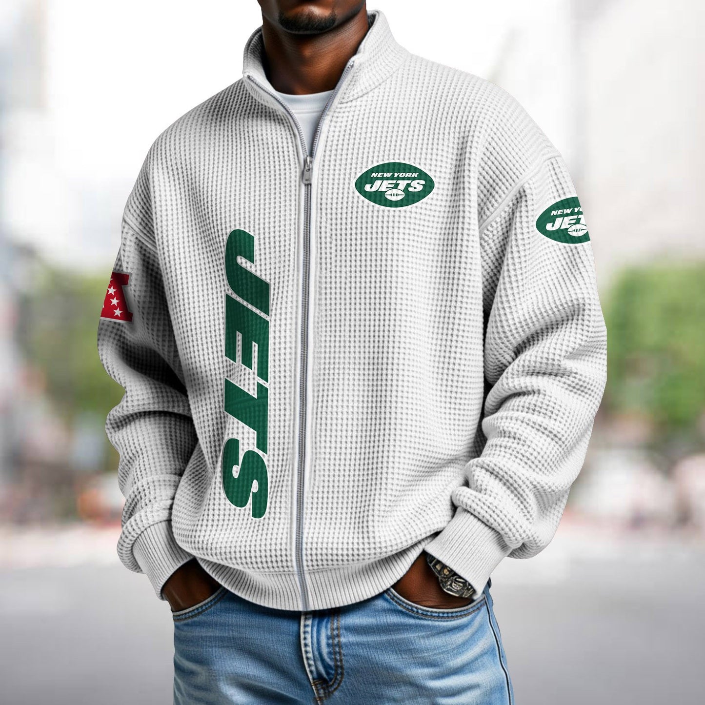 NYJ x NFL Waffle Zip-Up Sweatshirt DATND TANTD