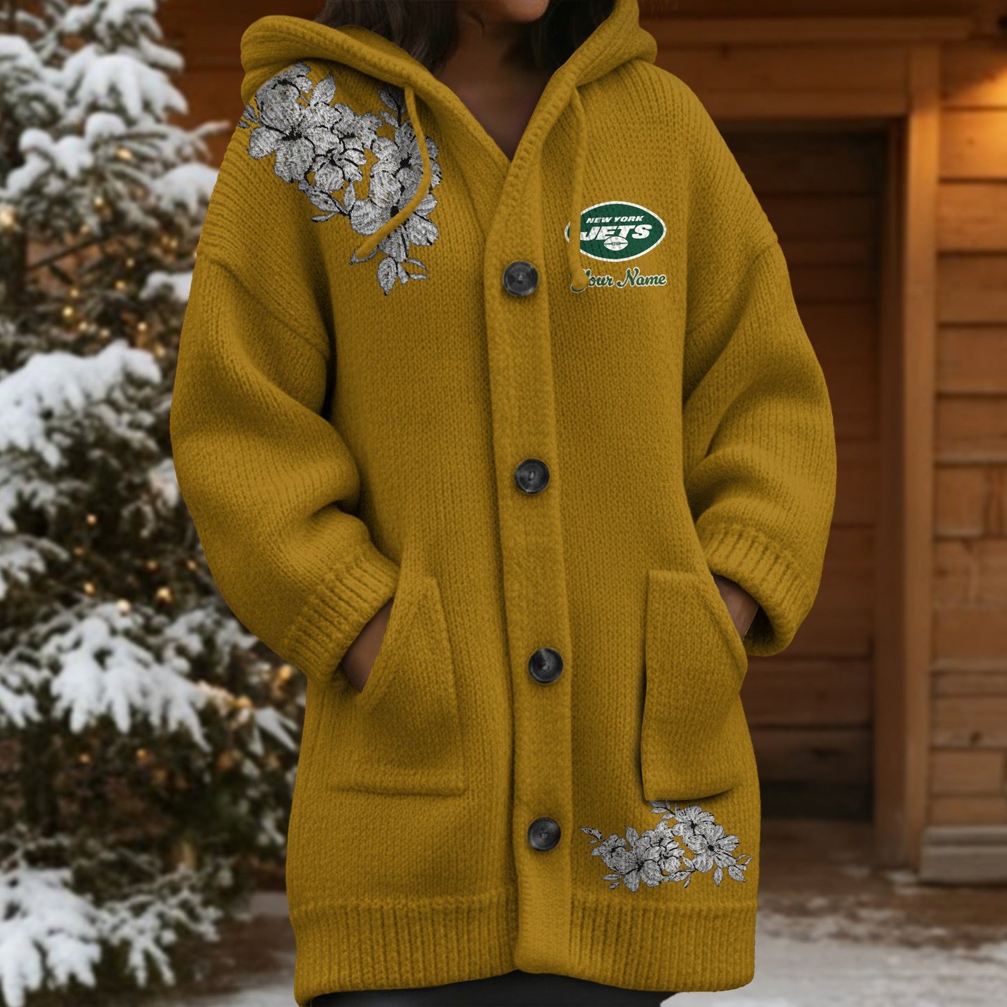 NYJ x NFL Women's Casual Knitted Hooded Cardigan DATND TANTD 211125