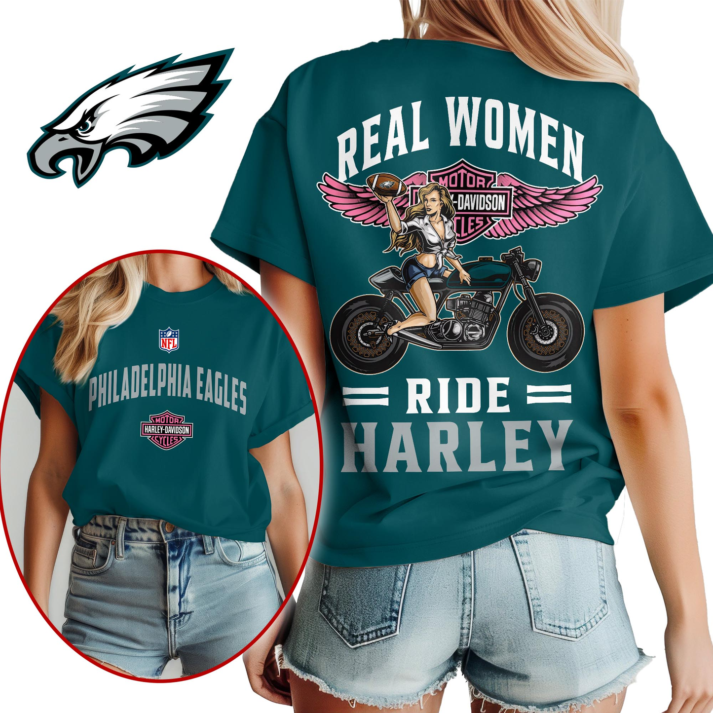 PE Premium NFL Real Women Ride Harley 3D Shirt DDT CTND