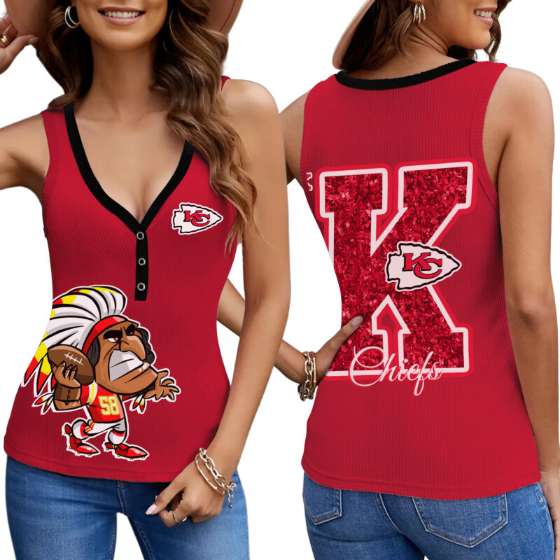 PREMIUM NFL X KCC Women V-Neck Ribbed Tank Top NDT NHM