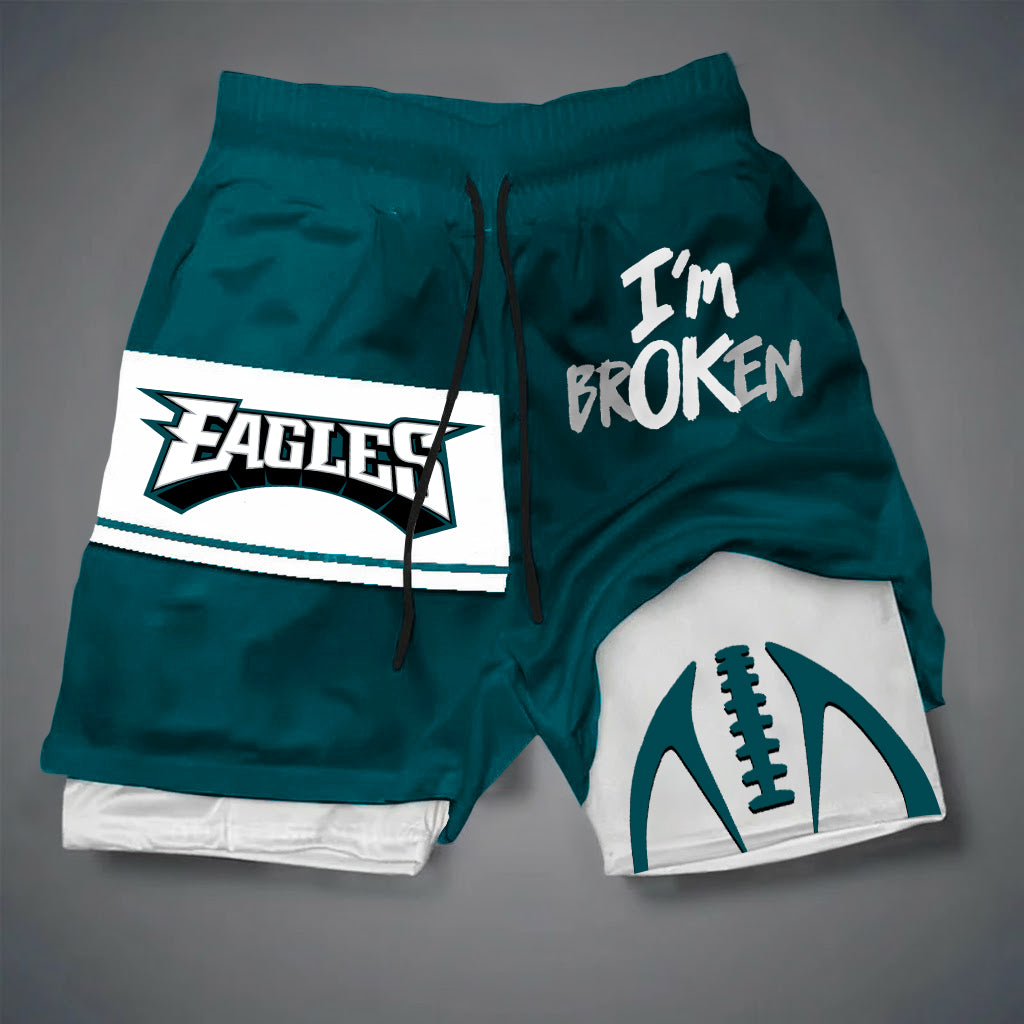 PREMIUM NFL X PHI I'M Broken Men's Double Layered Sports Shorts NDT NHM