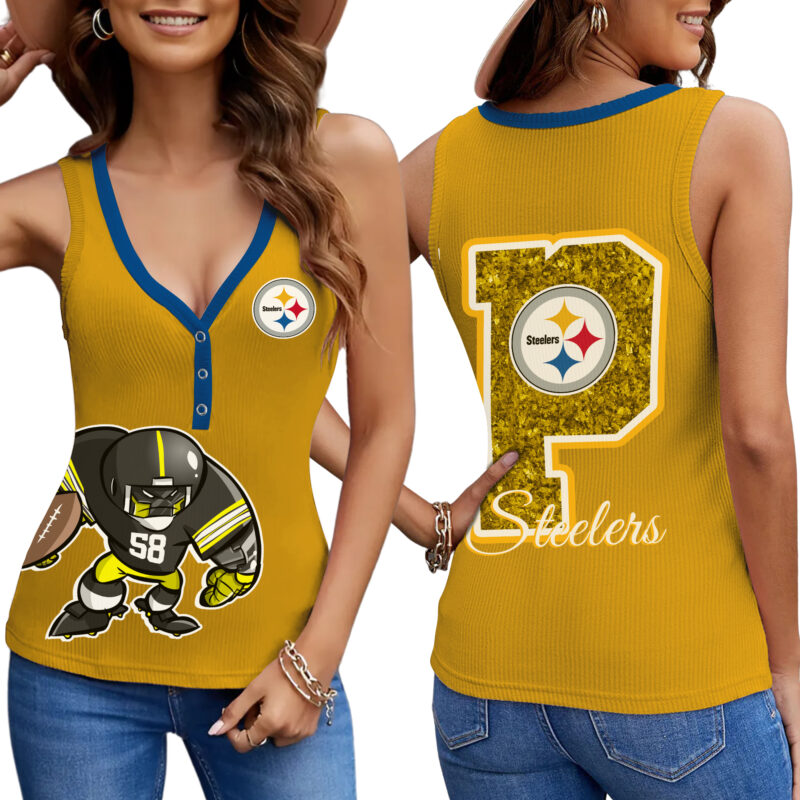 PREMIUM NFL X PIT Women V-Neck Ribbed Tank Top NDT NHM