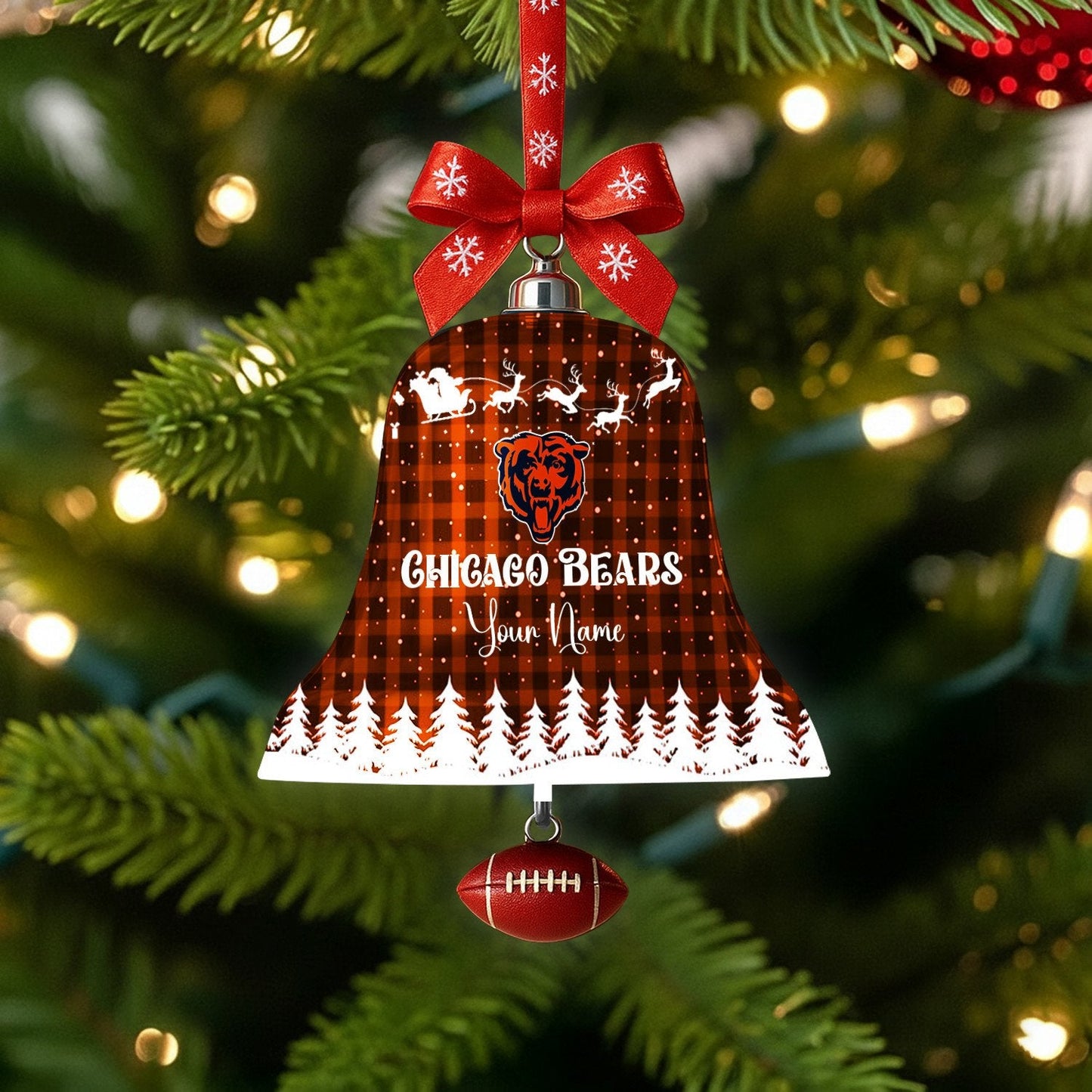 PREMIUM NFL X CHI Christmas Bell Ornament Custom Name NDT NHM 131125