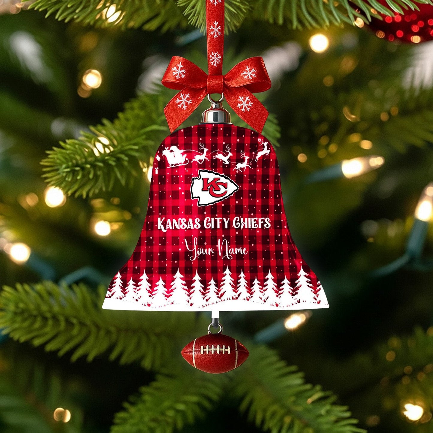 PREMIUM NFL X KCC Christmas Bell Ornament Custom Name NDT NHM 131125