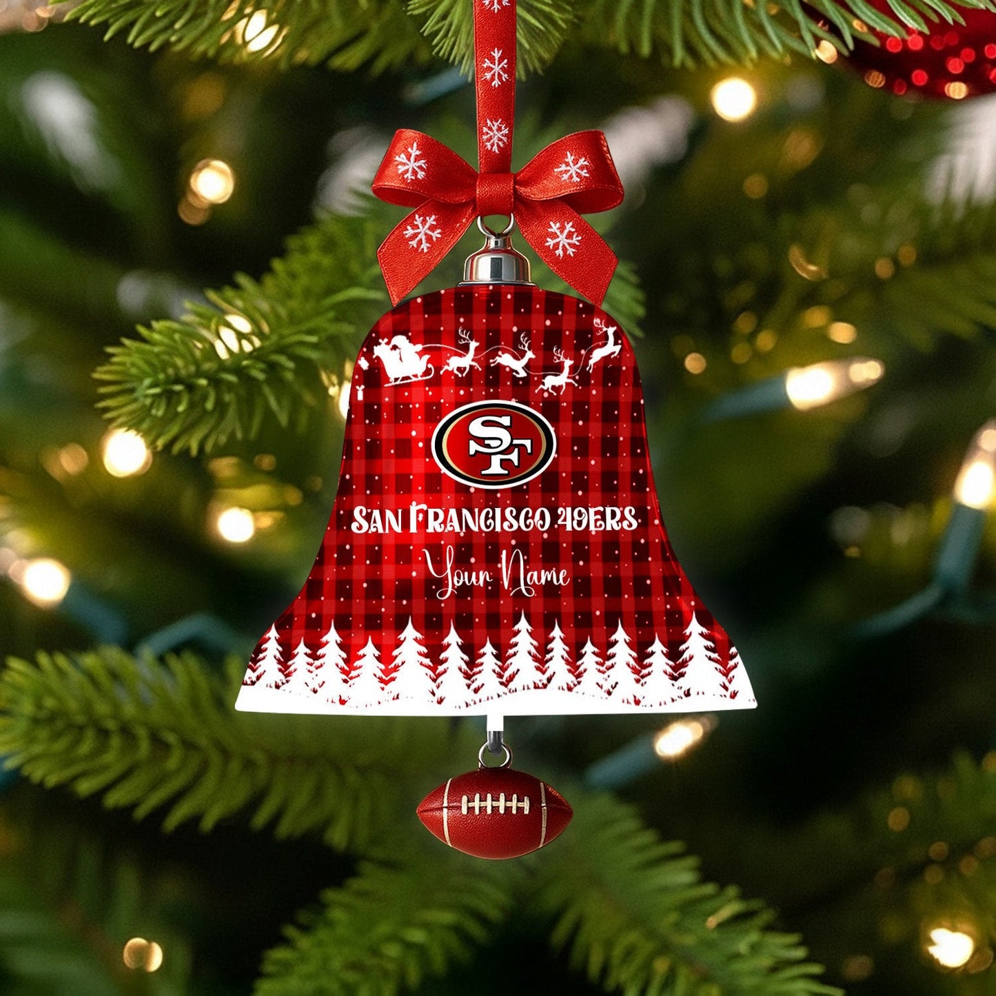 PREMIUM NFL X SF Christmas Bell Ornament Custom Name NDT NHM 131125