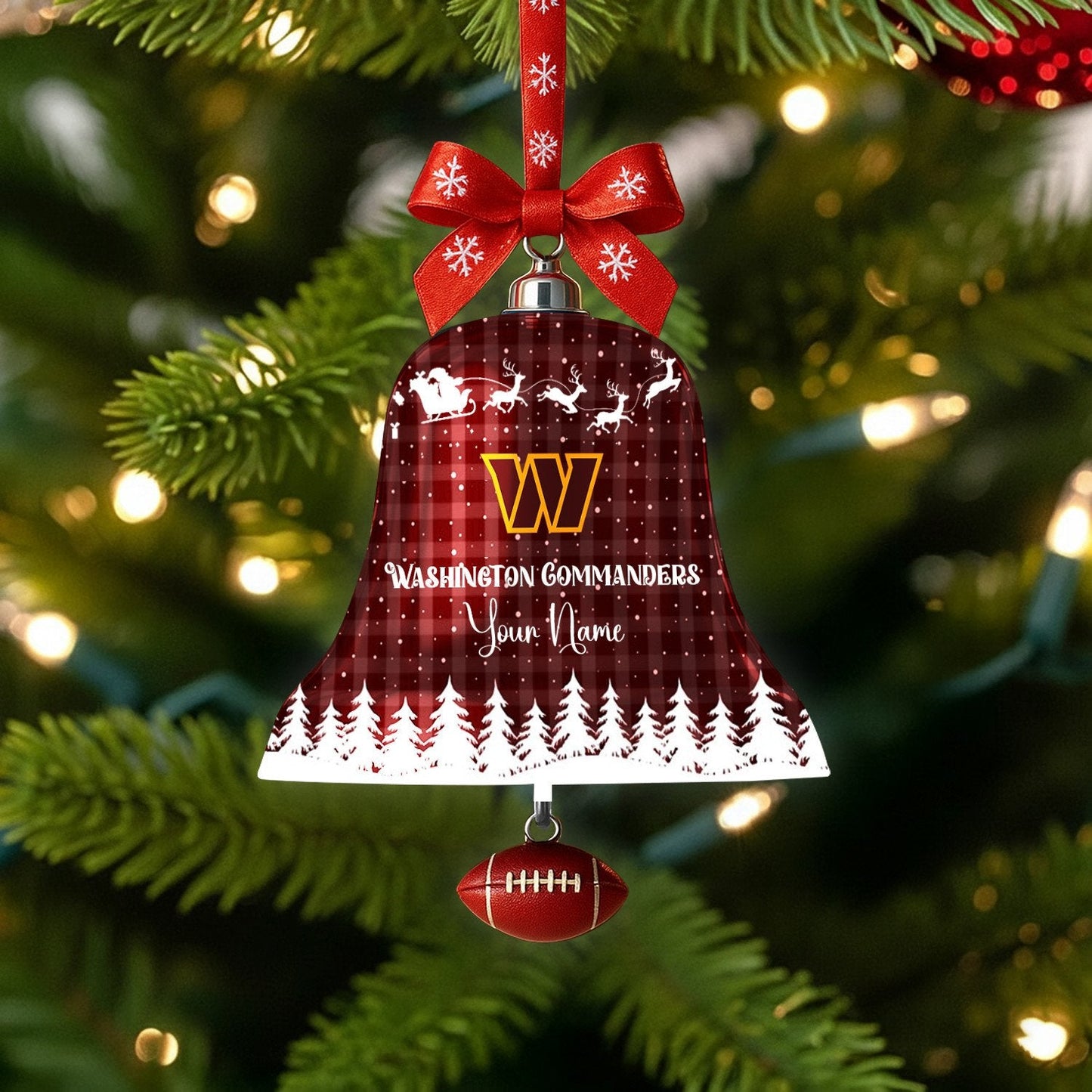 PREMIUM NFL X WAS Christmas Bell Ornament Custom Name NDT NHM 131125