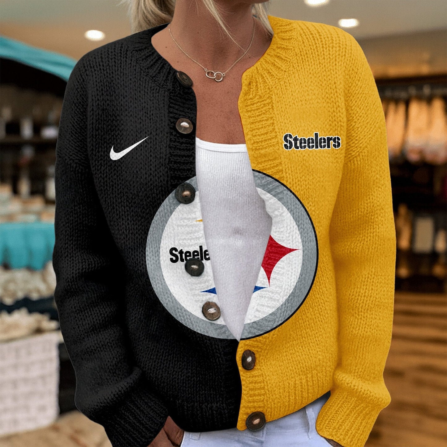 Premium NFL X PIT Smart Woman Love Football Cozy Split Knit Cardigan V2 NDT NHM