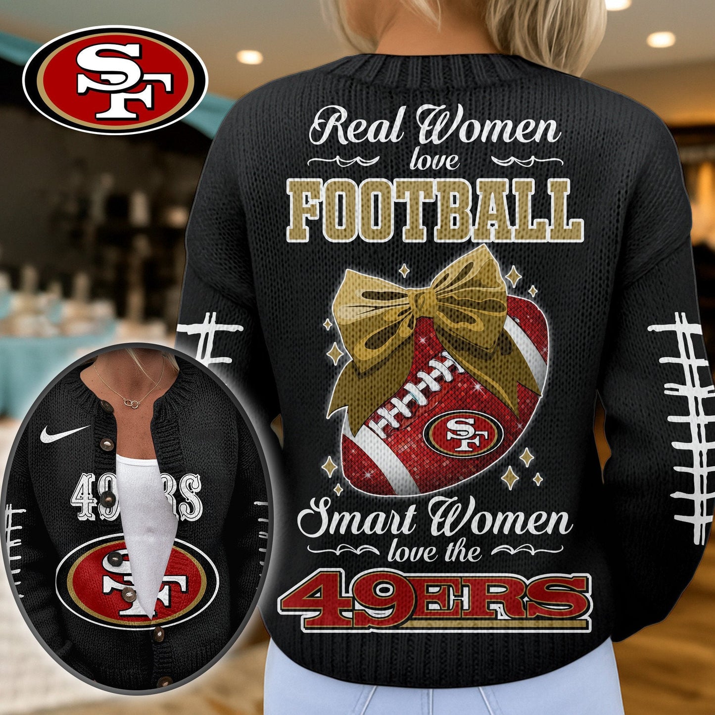 Premium NFL X SF Smart Woman Love Football Cozy Split Knit Cardigan NDT NHM