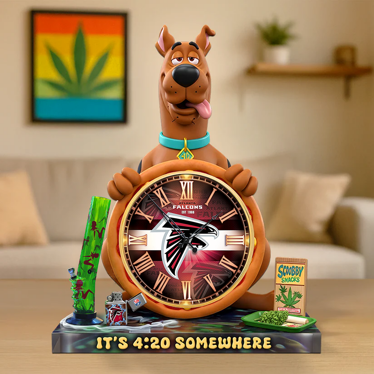 A Playful Pup Desk Clock Plaque - CHRISTMAS SCOOBIDO- ATL Gift For Weed Lovers NDT TDT