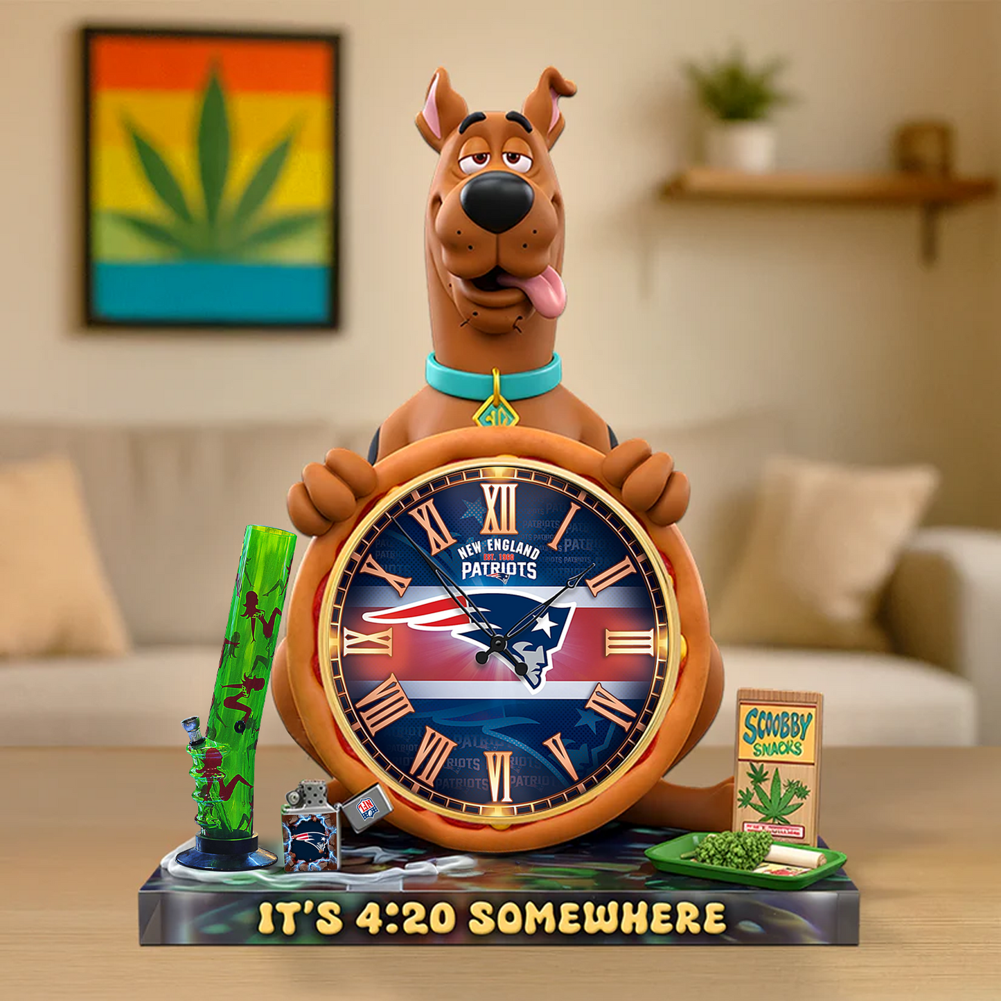A Playful Pup Desk Clock Plaque - CHRISTMAS SCOOBIDO- NEP Gift For Weed Lovers NDT TDT
