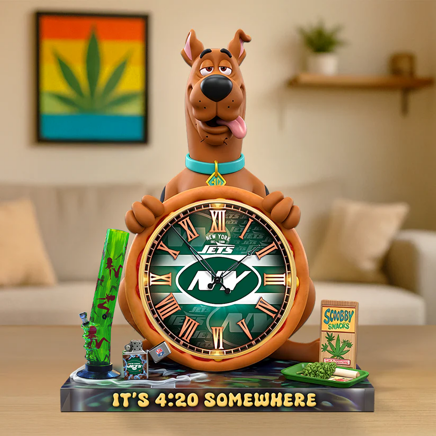 A Playful Pup Desk Clock Plaque - CHRISTMAS SCOOBIDO- NYJ Gift For Weed Lovers NDT TDT