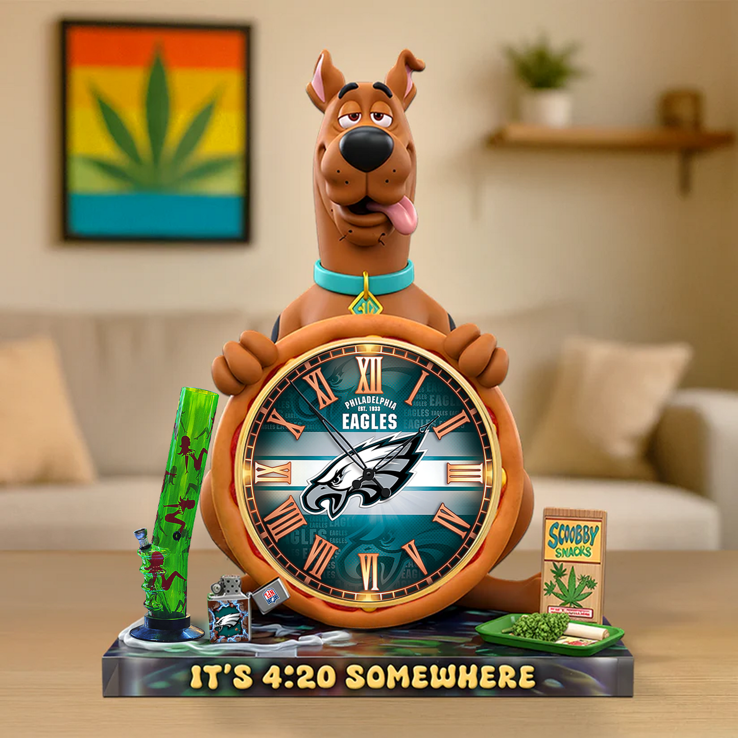 A Playful Pup Desk Clock Plaque - CHRISTMAS SCOOBIDO- PHI Gift For Weed Lovers NDT TDT