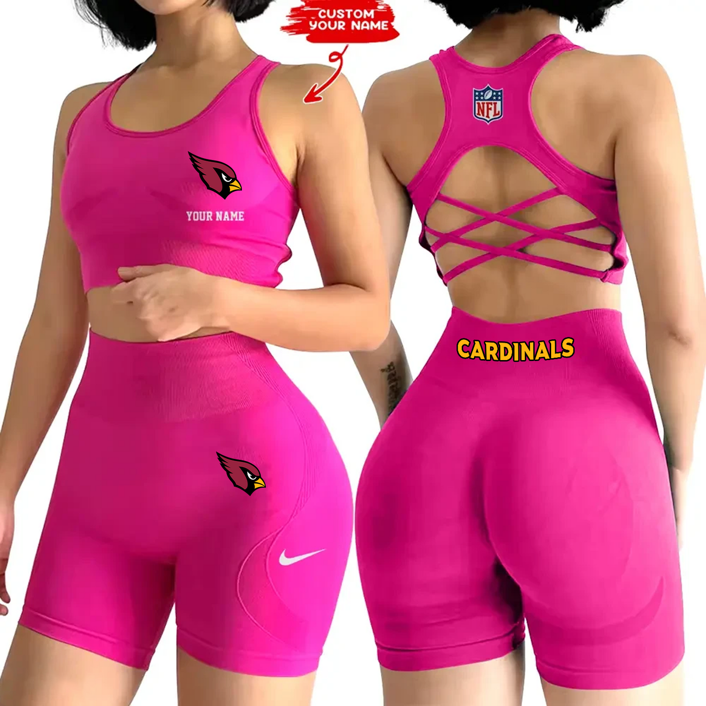 ARI x NFL 2-PCS Women's Seamless Yoga Set Sexy Sport Bra High Waist Sports Shorts DATND TANTD