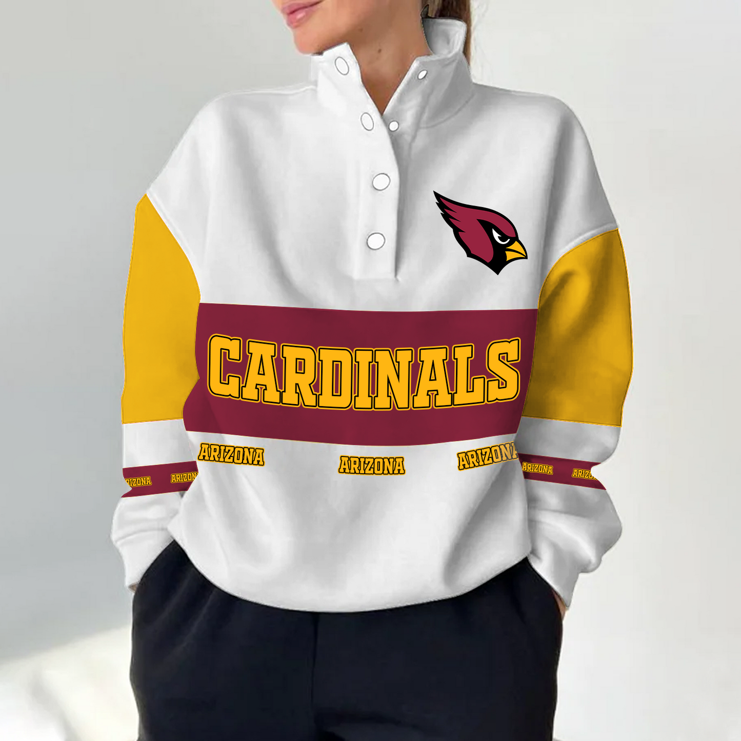 ARI x NFL Women's Retro Casual Snap Mockneck Pullover DATND TANTD