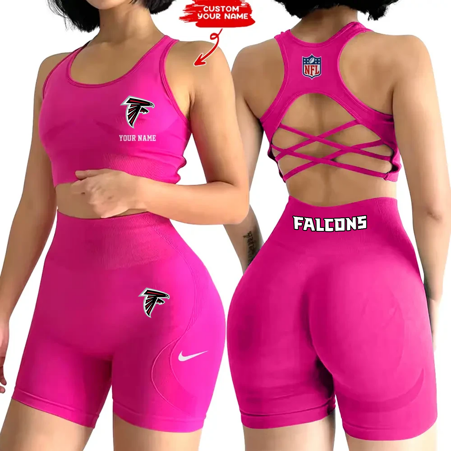 ATL x NFL 2-PCS Women's Seamless Yoga Set Sexy Sport Bra High Waist Sports Shorts DATND TANTD