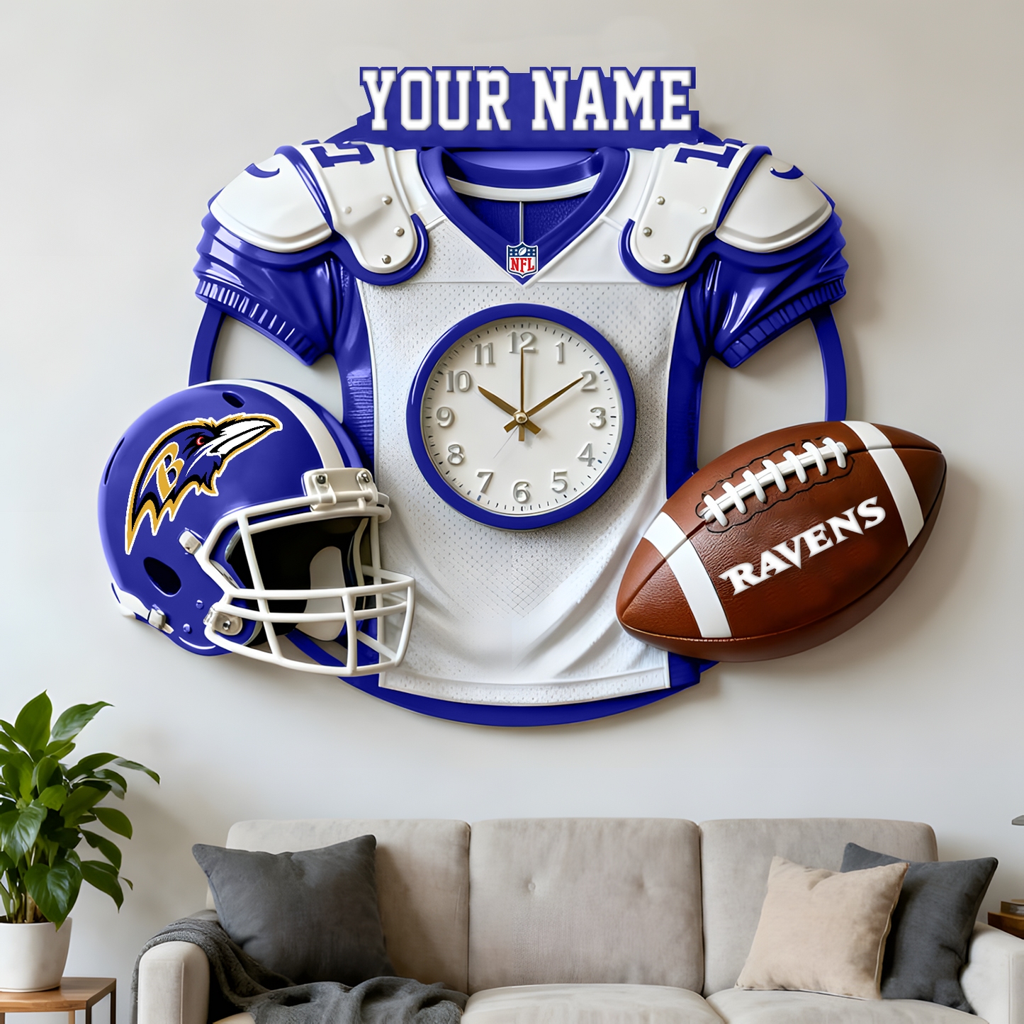 BAL X NFL Jersey Sculpture Clock V1 NAK NHT