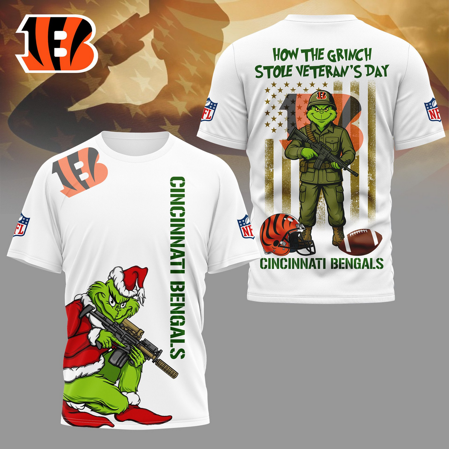 CIN Premium NFL The Grinch Salute Veterans DDT CTND