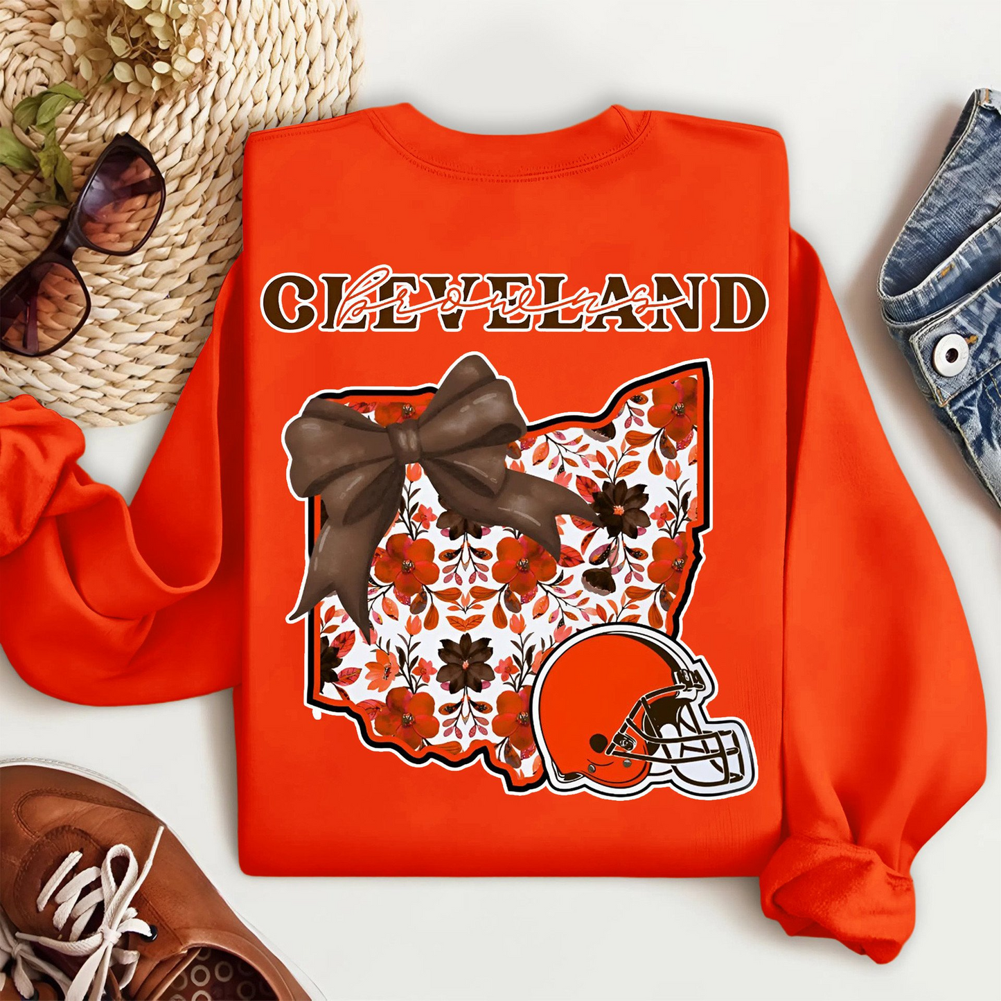 CLE Premium NFL Cozy State Bow Sweatshirt DDT NTL