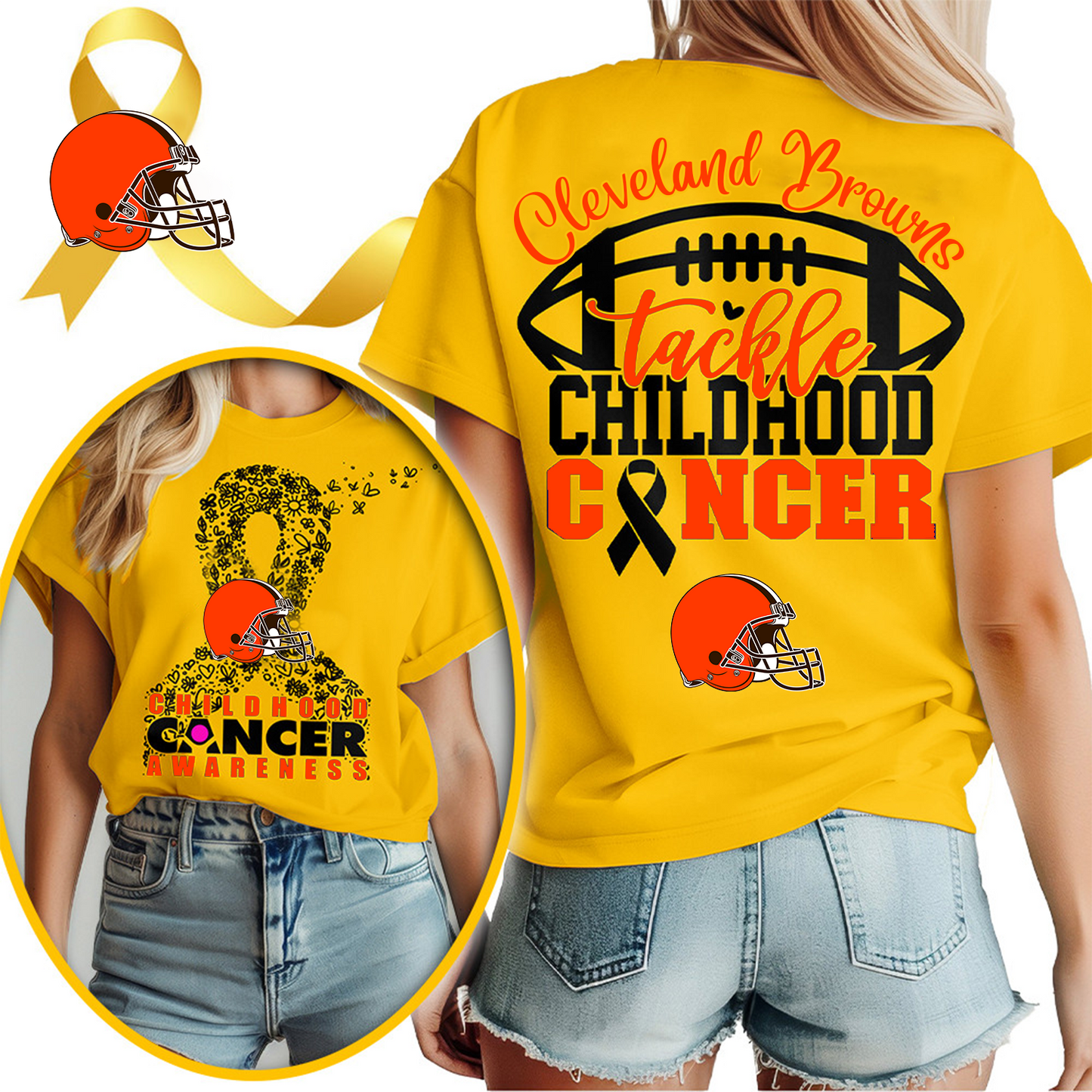 CLE X NFL Premium Childhood Cancer Awareness Month 3D Shirt DatND ThuongNH