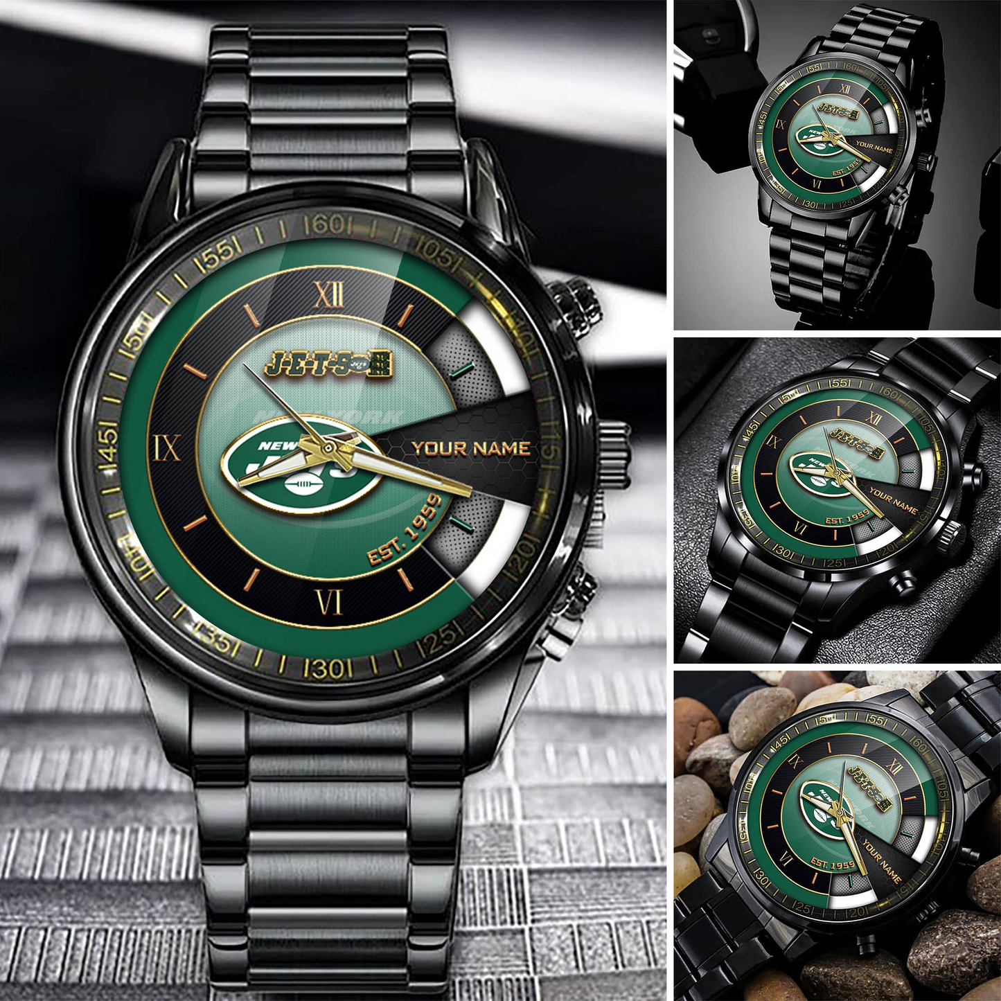 Customize Your Name NYJ x NFL Black Fashion Watch Fan Gifts DDT CTND