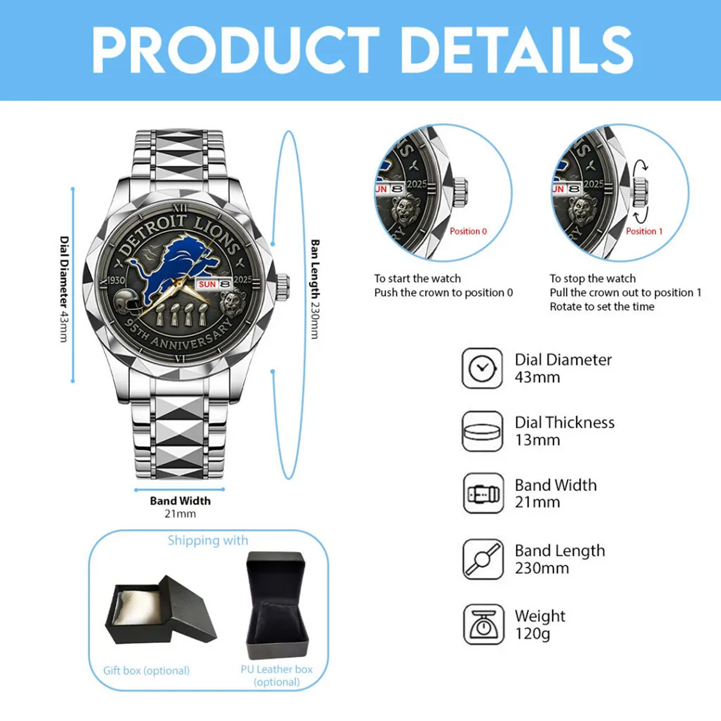 DET x NFL 95th Anniversary Alloy Luxury Quartz Watch V1 DATND TANTD