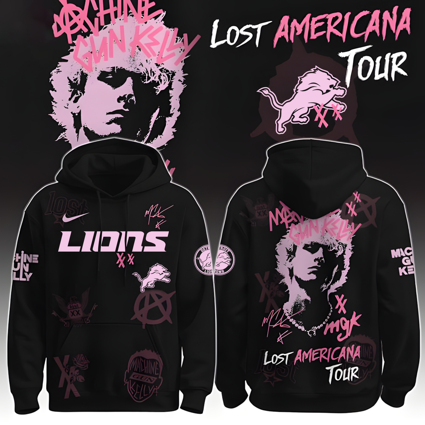 DET X NFL MGK Lost Americana Tour 2025 Machine Gun Kelly Hoodie T-Shirt NAK THUONGNH