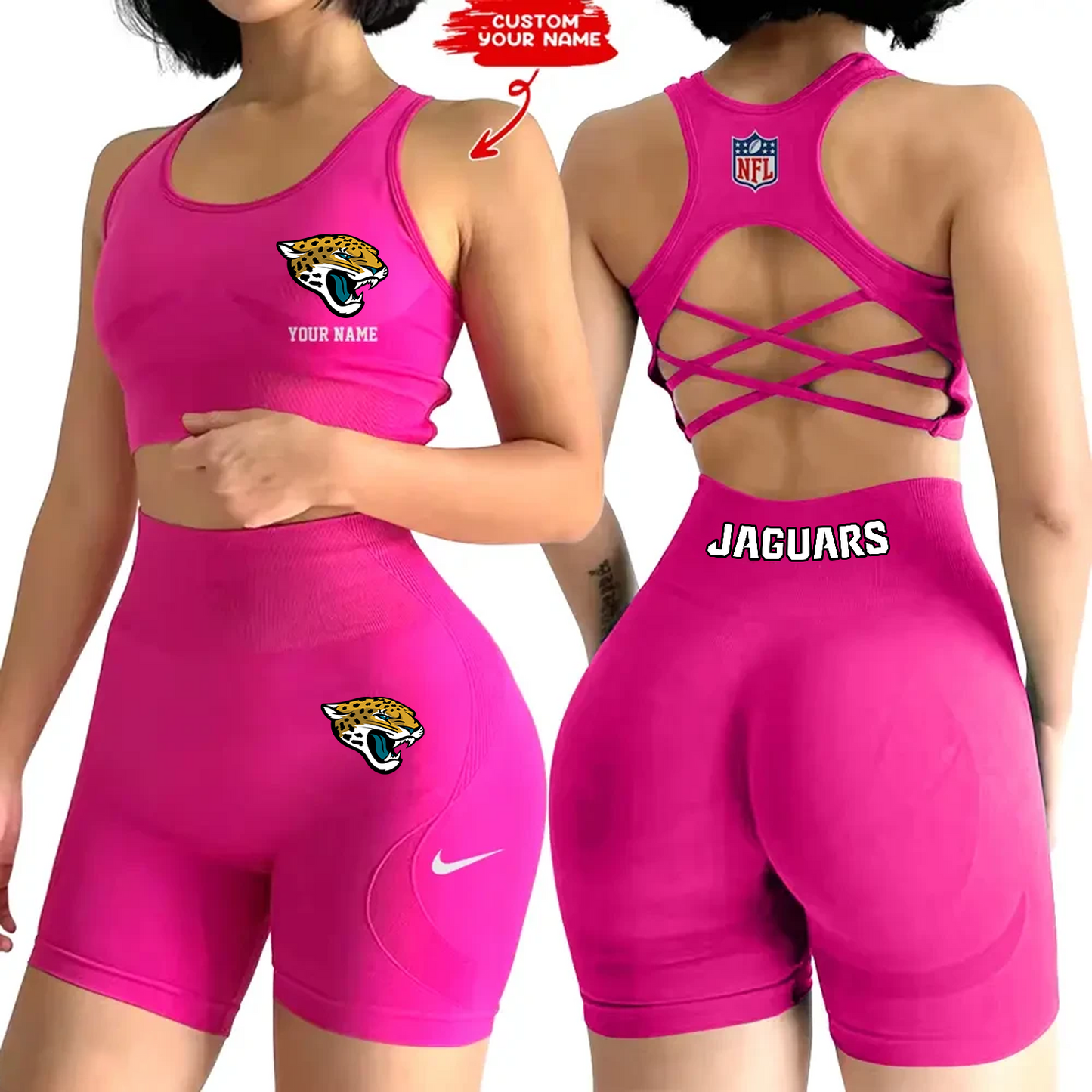 JAC x NFL 2-PCS Women's Seamless Yoga Set Sexy Sport Bra High Waist Sports Shorts DATND TANTD