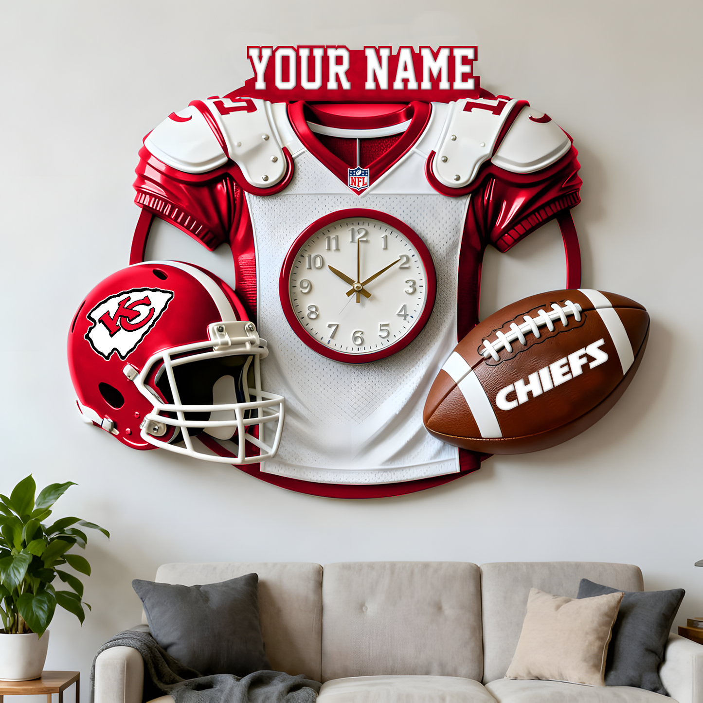 KC X NFL Jersey Sculpture Clock V1 NAK NHT