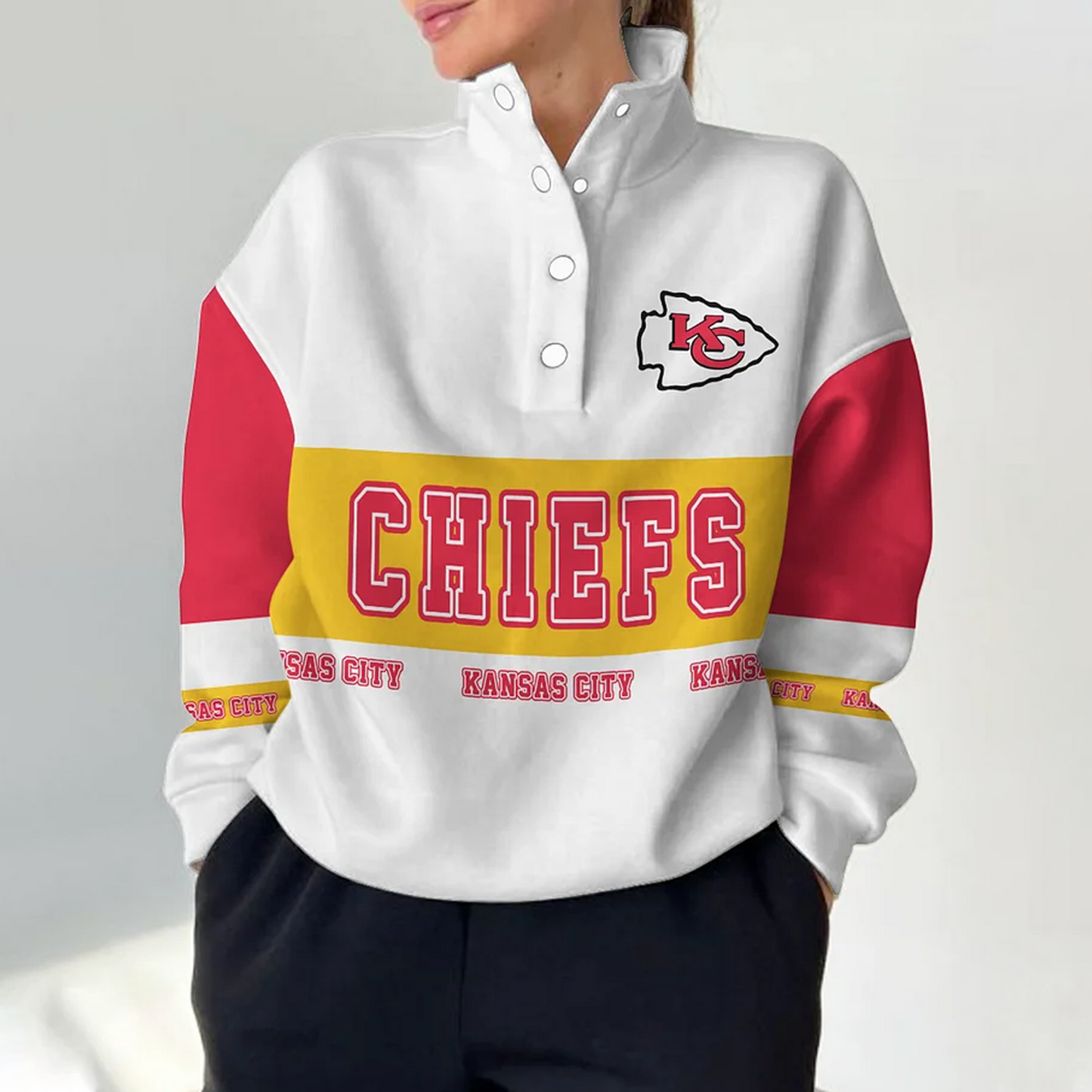 KCC x NFL Women's Retro Casual Snap Mockneck Pullover DATND TANTD