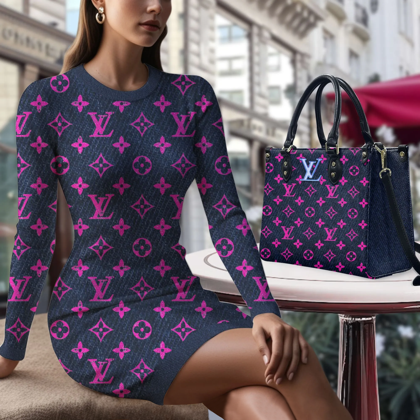 LV V14 Sweater Dress Match Luxury Handbag DDT TTV