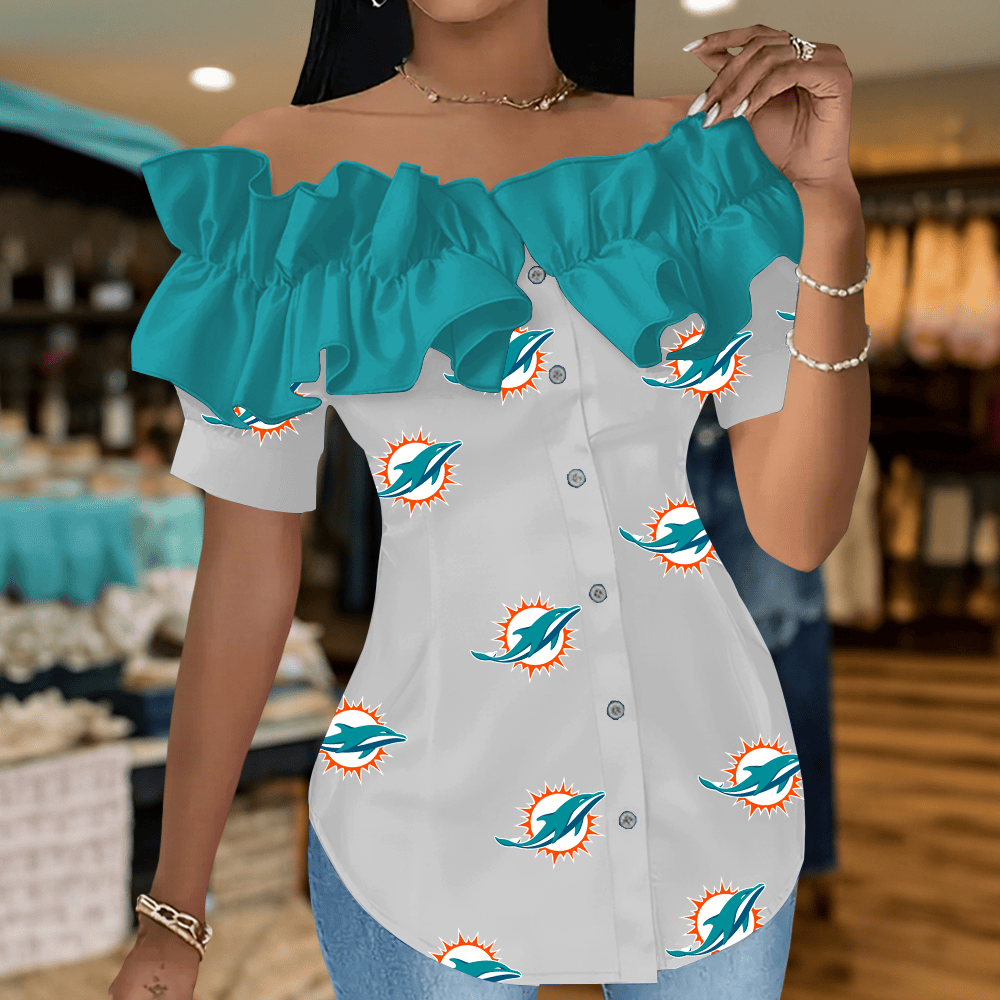 MD Premium NFL Women Ruffle Off-Shoulder Blouse DDT CTND