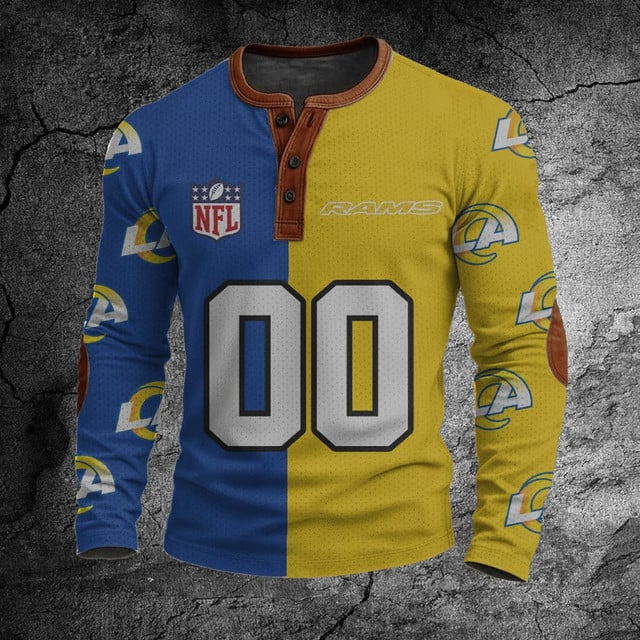 NFL LAR Football Print Henley Sweatshirt V1 NAK NHT