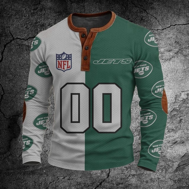 NFL NYJ Football Print Henley Sweatshirt V1 NAK NHT